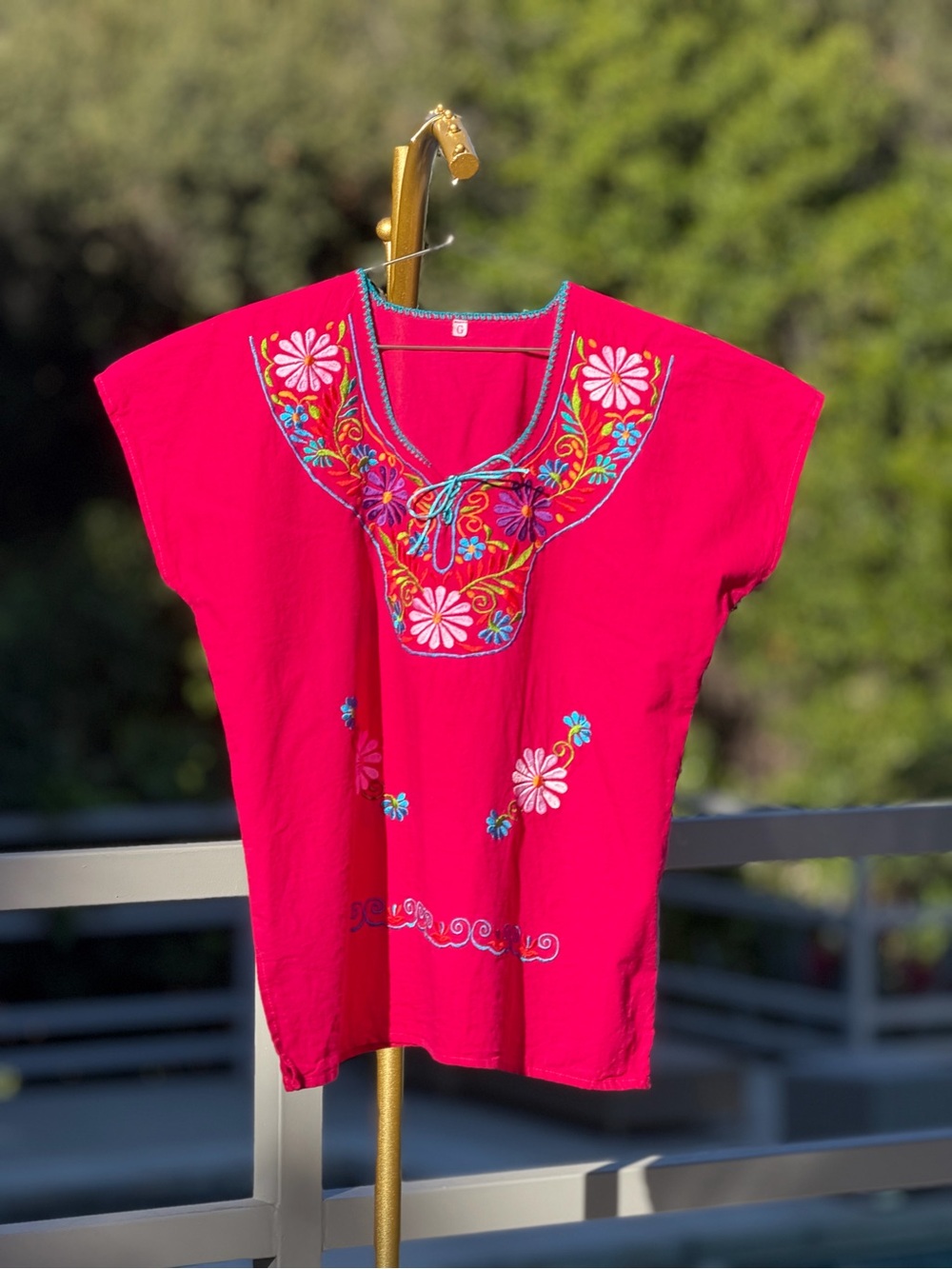 Embroidered Fuchsia Mexican Peasant Top